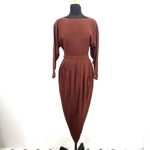 Claire Pearone Rare Vintage Wrap Brown Silk Maxi Length Cocktail Dress